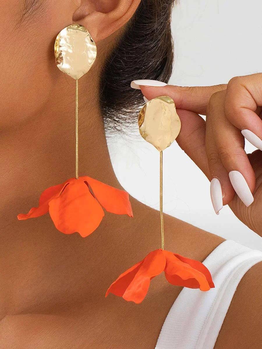 Red Petal Earrings - Sculptural Elegant Earrings