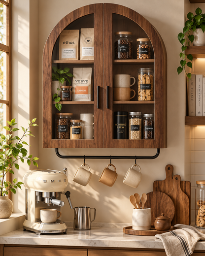 Arched Bathroom Wall Cabinet with Glass Doors