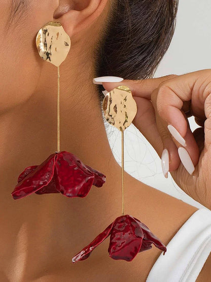 Red Petal Earrings - Sculptural Elegant Earrings
