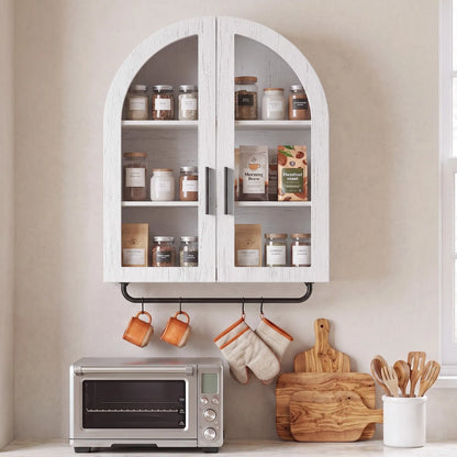 Arched Bathroom Wall Cabinet with Glass Doors