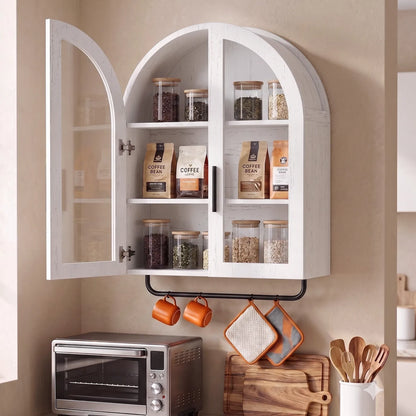 Arched Bathroom Wall Cabinet with Glass Doors