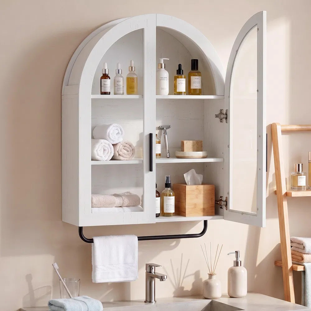 Arched Bathroom Wall Cabinet with Glass Doors