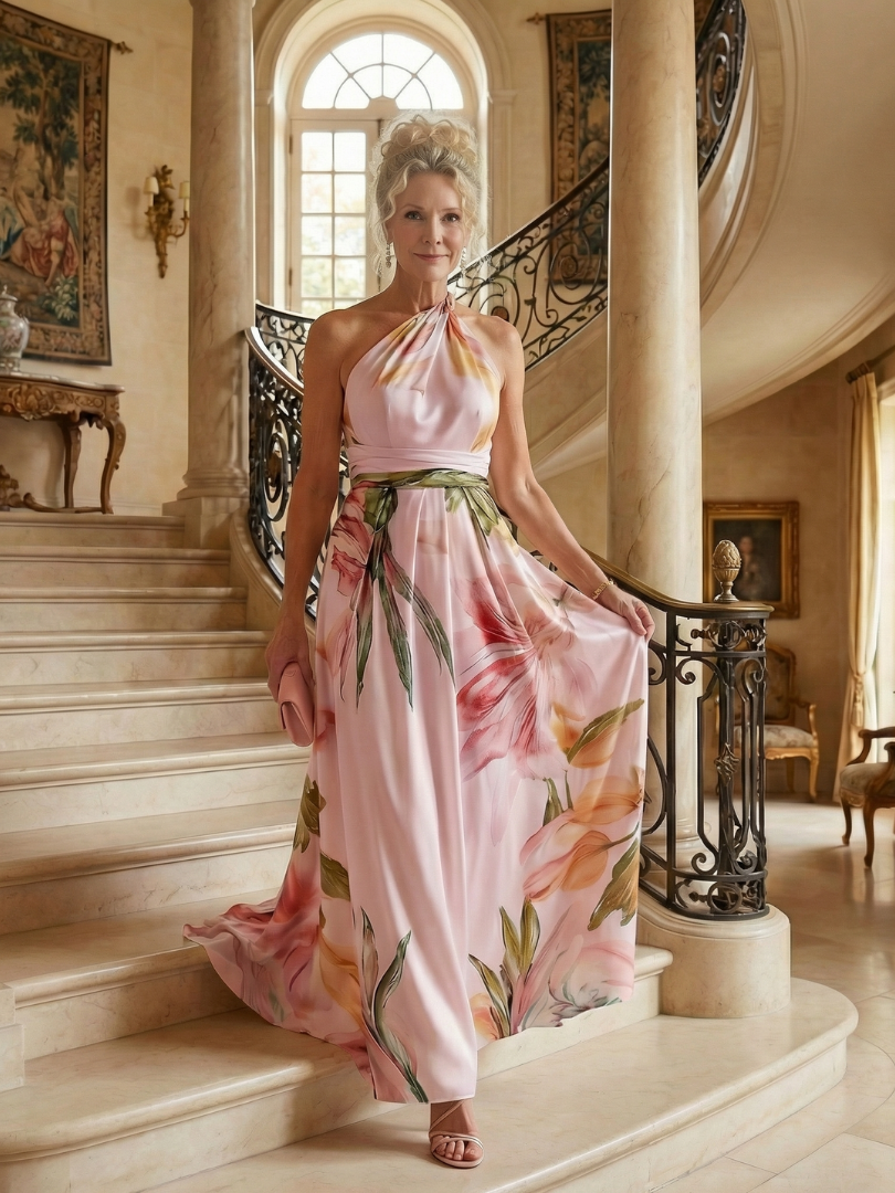 Amiel - Comfortable Light Floral Maxi Dress