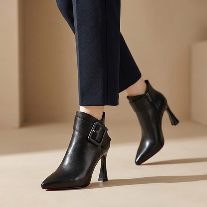 Signature Ankle Boots with Oversized Heel and Buckle - Elegant Comfortable Ankle Boots