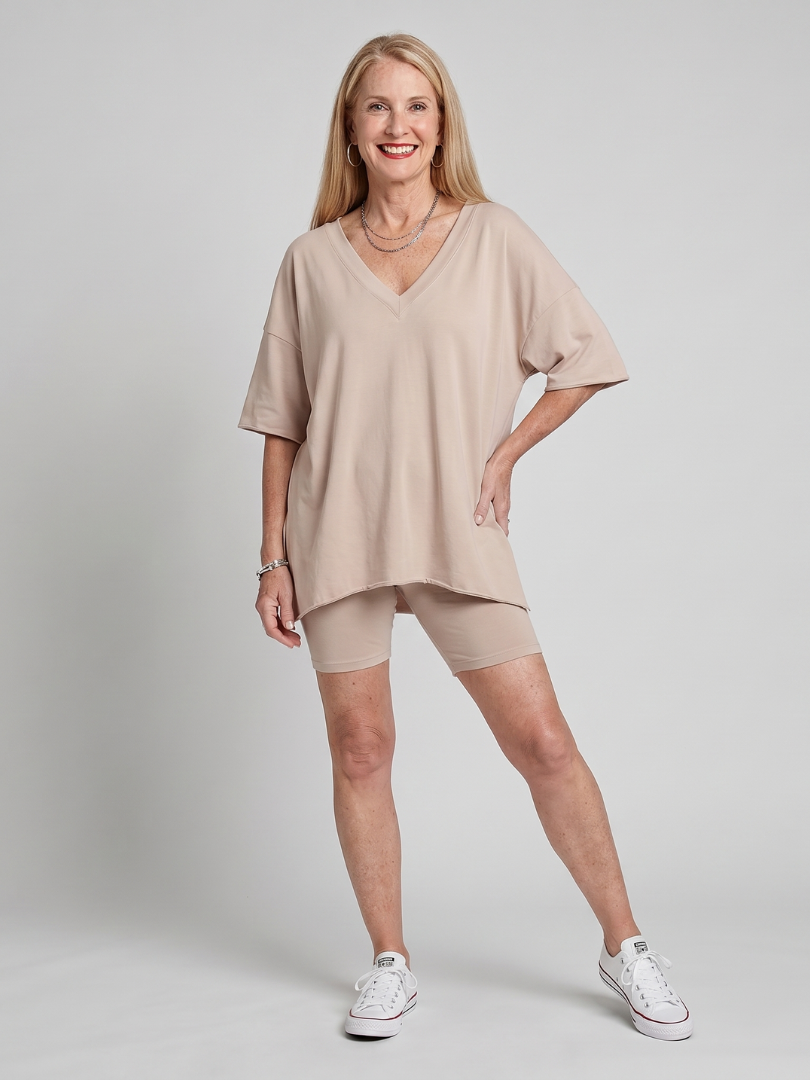 Lucinda - Comfortable V Neck Top And Shorts Relaxed Fit Set