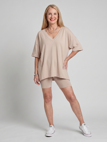Lucinda - Comfortable V Neck Top And Shorts Relaxed Fit Set