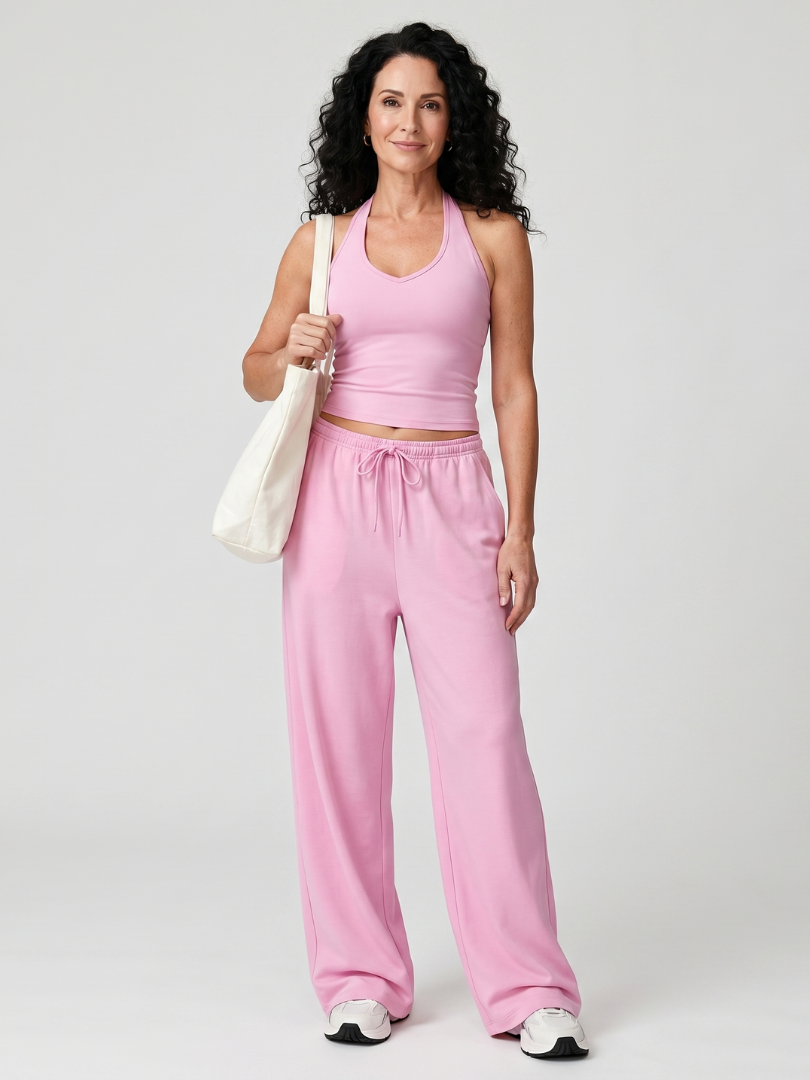 Helena - Lightweight Sleeveless Scoop Neck Top And Wide Leg Pants Set