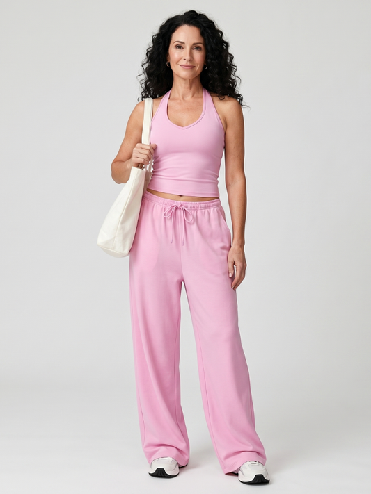 Helena - Lightweight Sleeveless Scoop Neck Top And Wide Leg Pants Set