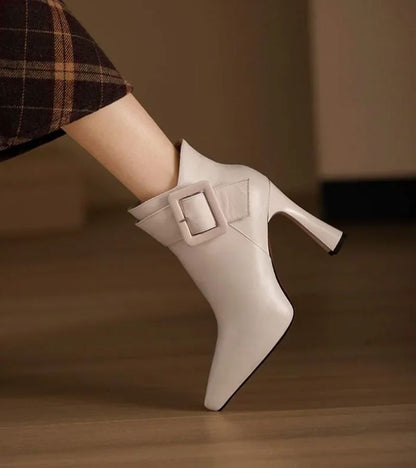 Signature Ankle Boots with Oversized Heel and Buckle - Elegant Comfortable Ankle Boots
