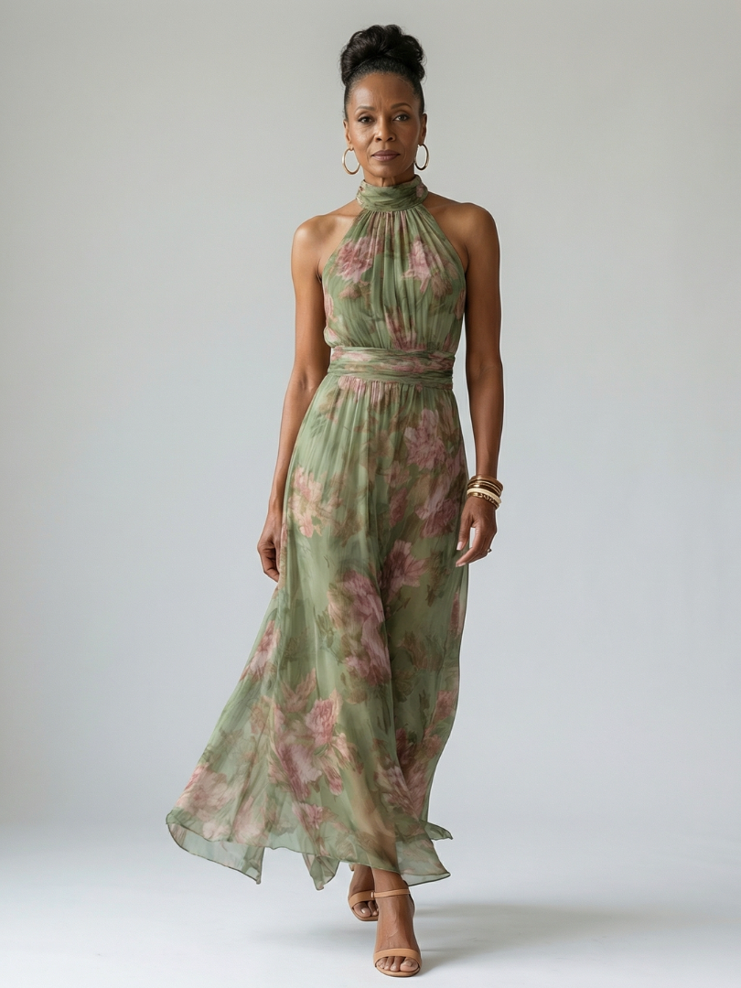 Mirelle - Comfortable Gathered Halter Midi Dress