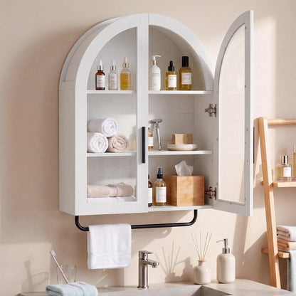 Arched Bathroom Wall Cabinet with Glass Doors