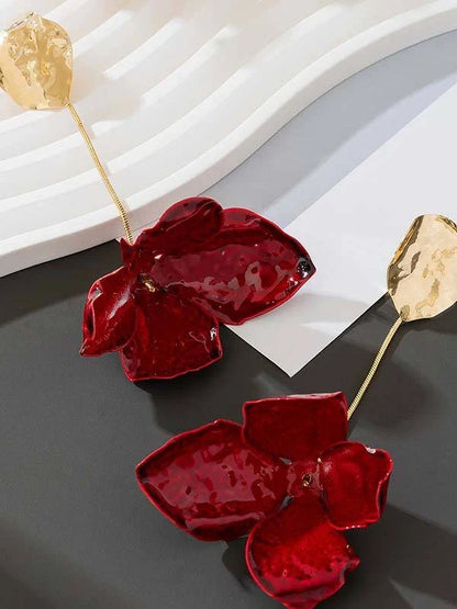 Red Petal Earrings - Sculptural Elegant Earrings