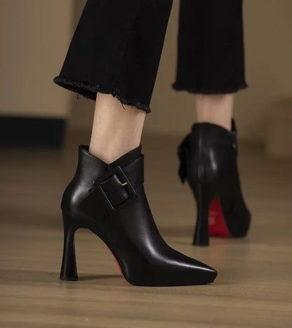 Signature Ankle Boots with Oversized Heel and Buckle - Elegant Comfortable Ankle Boots