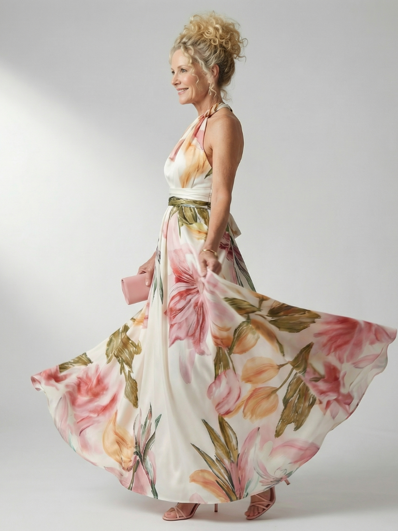 Amiel - Comfortable Light Floral Maxi Dress