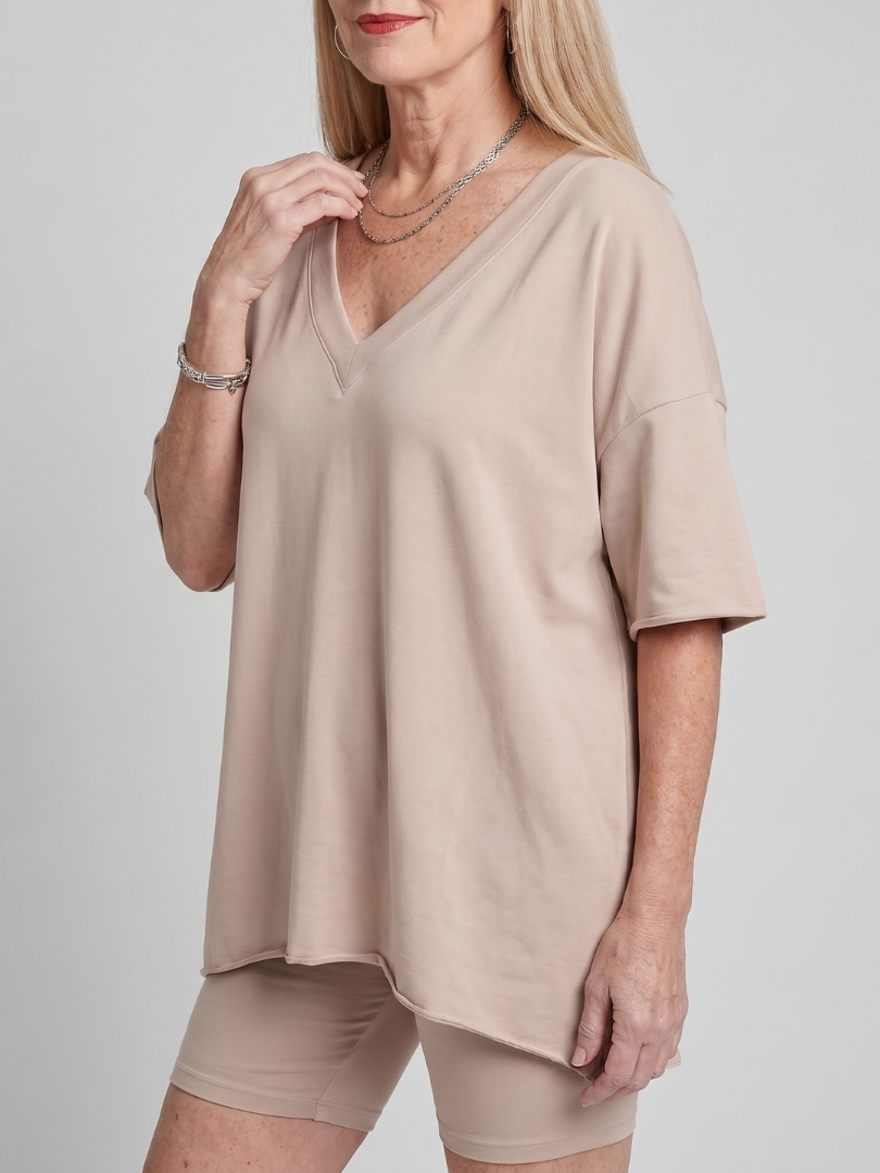 Lucinda - Comfortable V Neck Top And Shorts Relaxed Fit Set
