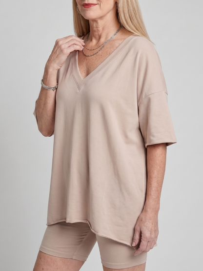 Lucinda - Comfortable V Neck Top And Shorts Relaxed Fit Set