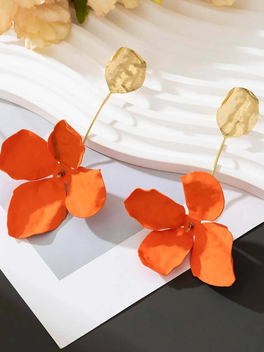 Red Petal Earrings - Sculptural Elegant Earrings