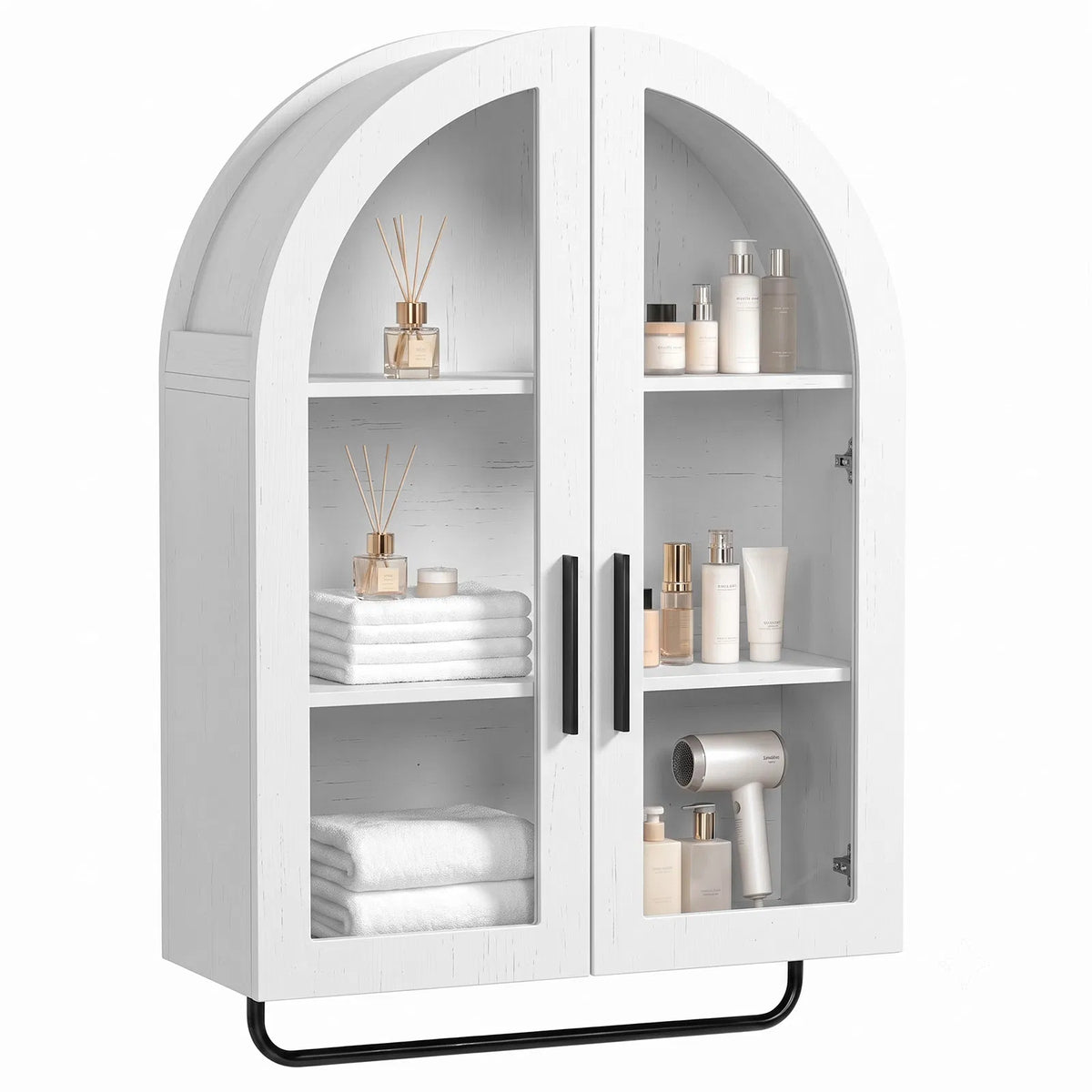 Arched Bathroom Wall Cabinet with Glass Doors