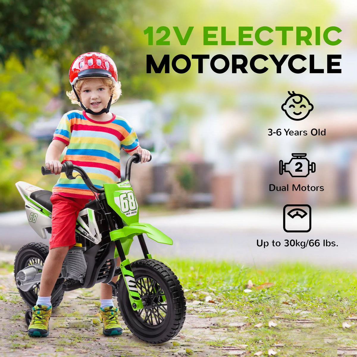 12V Kids Electric Dirt Bike Motorcycle with Training Wheels