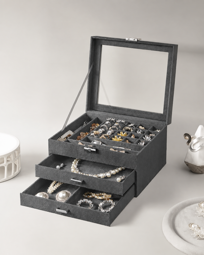 Jewelry Box, Lockable Jewelry Storage Organizer With Glass Window
