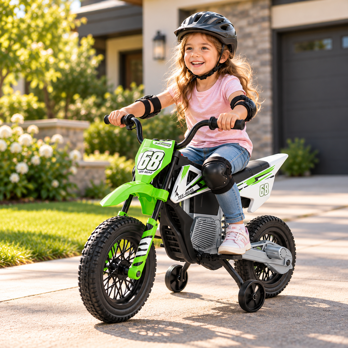 12V Kids Electric Dirt Bike Motorcycle with Training Wheels
