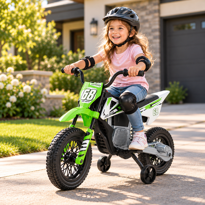 12V Kids Electric Dirt Bike Motorcycle with Training Wheels