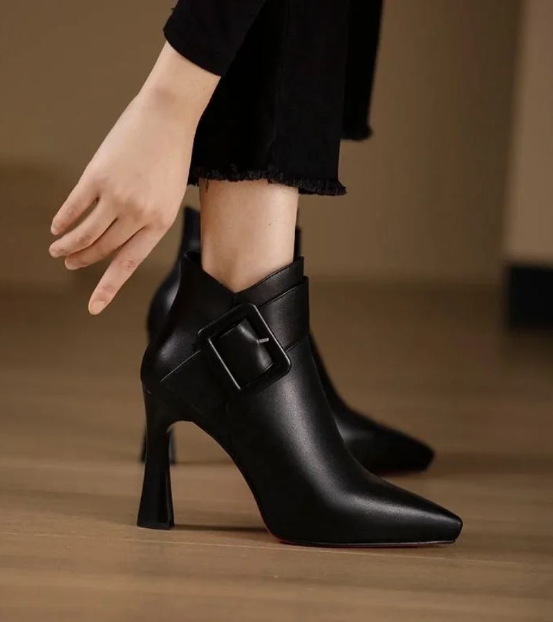 Signature Ankle Boots with Oversized Heel and Buckle - Elegant Comfortable Ankle Boots