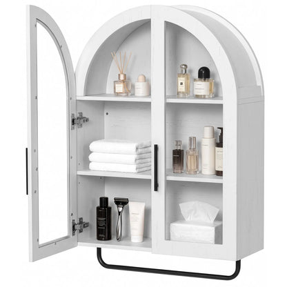Arched Bathroom Wall Cabinet with Glass Doors