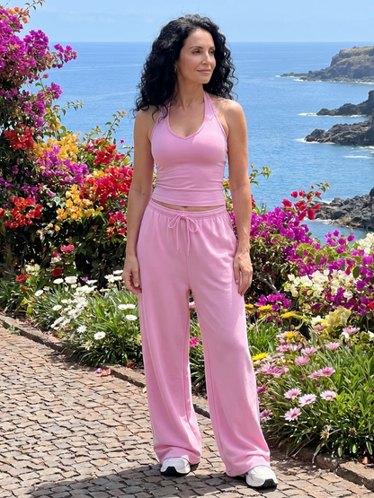 Helena - Lightweight Sleeveless Scoop Neck Top And Wide Leg Pants Set