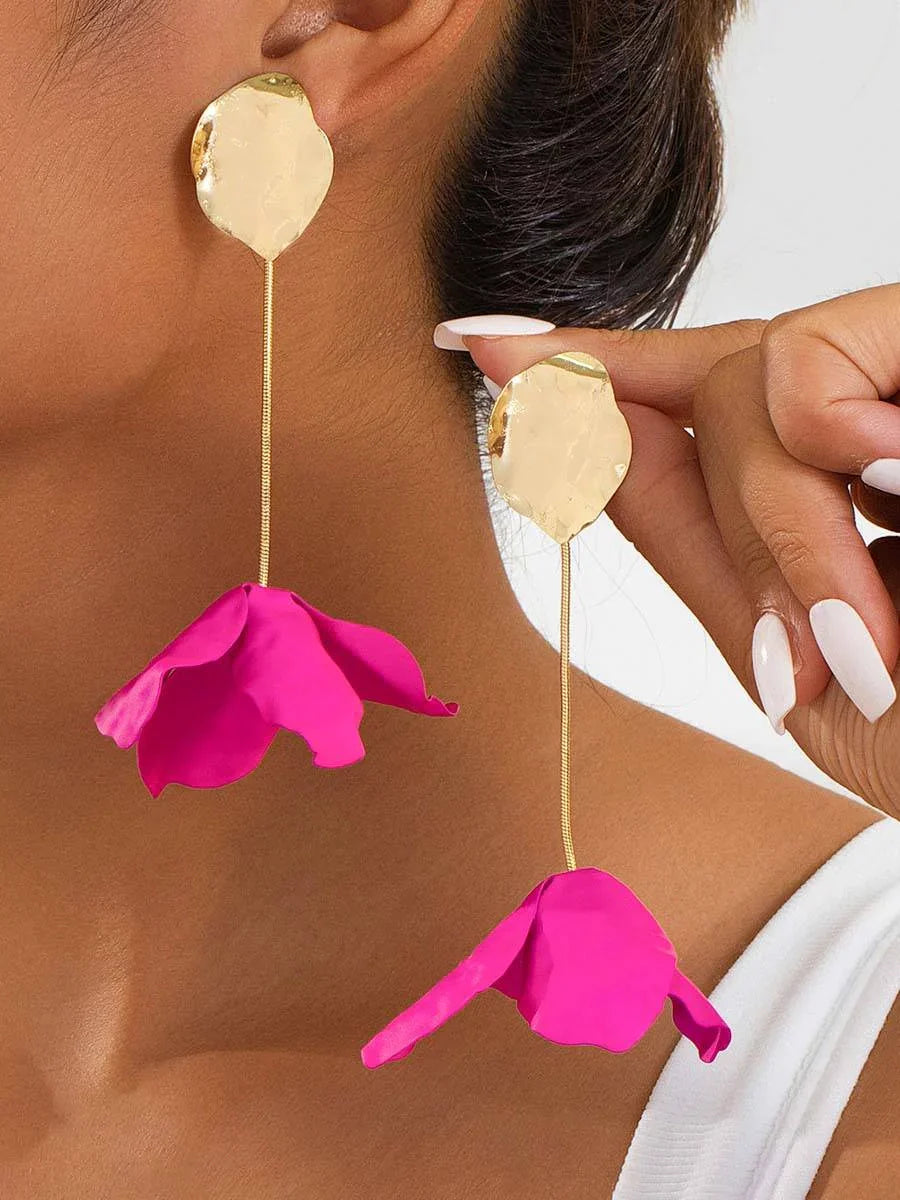 Red Petal Earrings - Sculptural Elegant Earrings