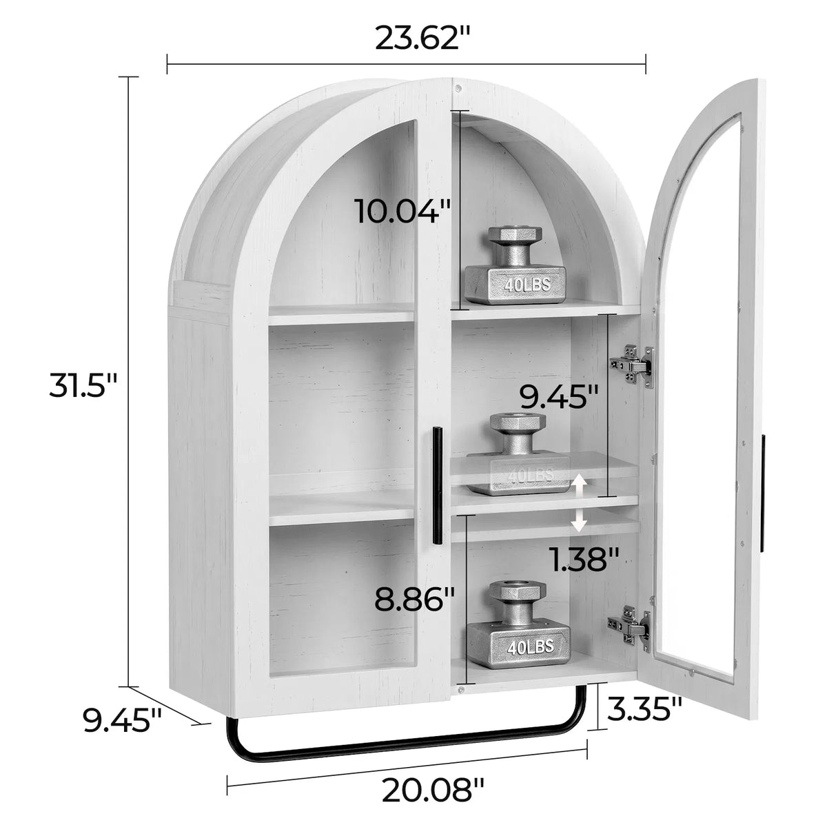 Arched Bathroom Wall Cabinet with Glass Doors