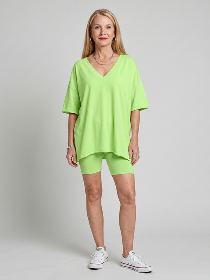 Lucinda - Comfortable V Neck Top And Shorts Relaxed Fit Set
