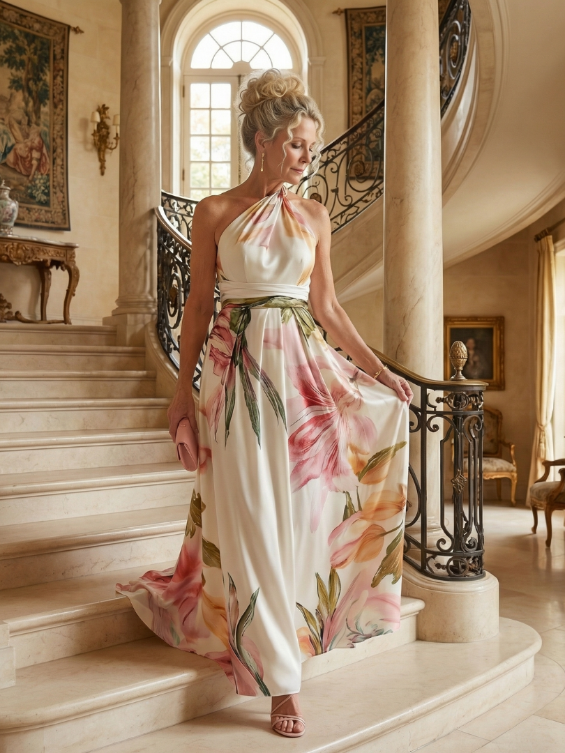 Amiel - Comfortable Light Floral Maxi Dress