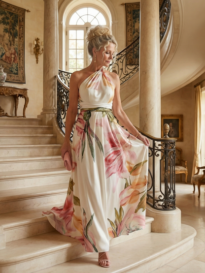 Amiel - Comfortable Light Floral Maxi Dress