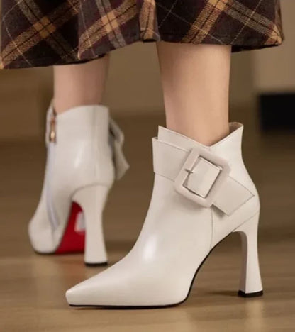 Signature Ankle Boots with Oversized Heel and Buckle - Elegant Comfortable Ankle Boots