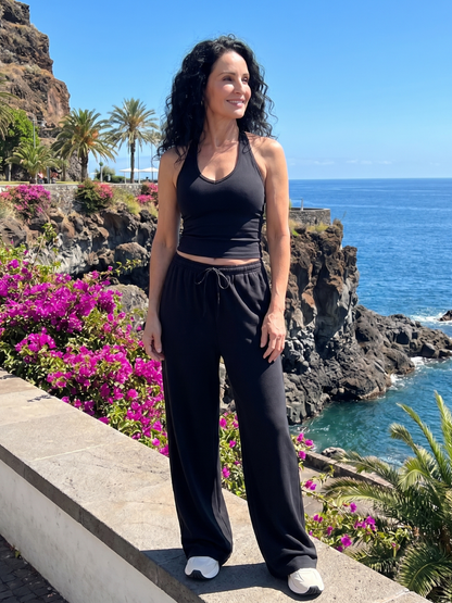 Helena - Lightweight Sleeveless Scoop Neck Top And Wide Leg Pants Set