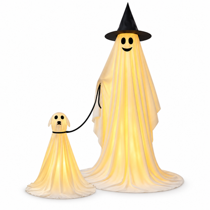 55" Standing Ghost & 23" Dog Ghost Halloween Decorations – 2-Piece Light-Up Outdoor Set