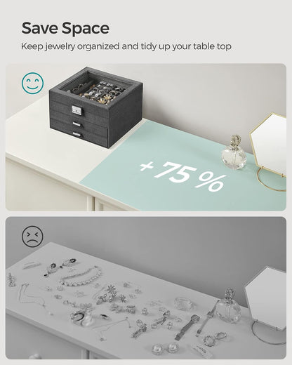 Jewelry Box, Lockable Jewelry Storage Organizer With Glass Window