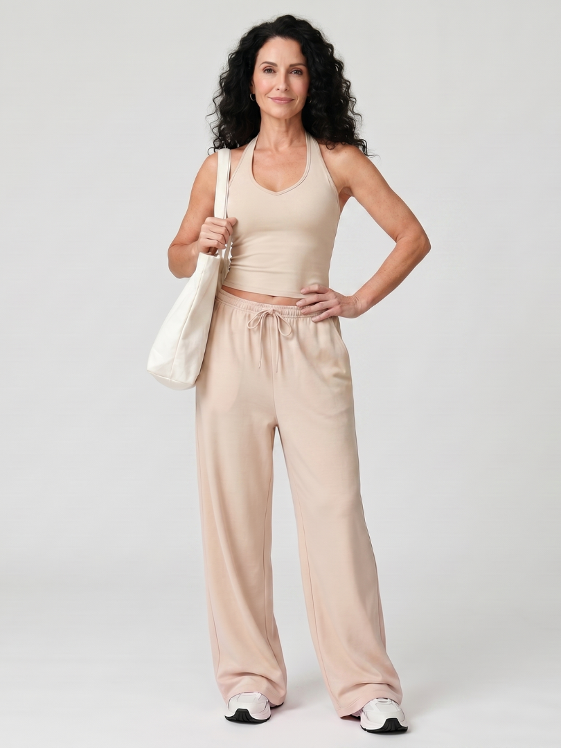 Helena - Lightweight Sleeveless Scoop Neck Top And Wide Leg Pants Set