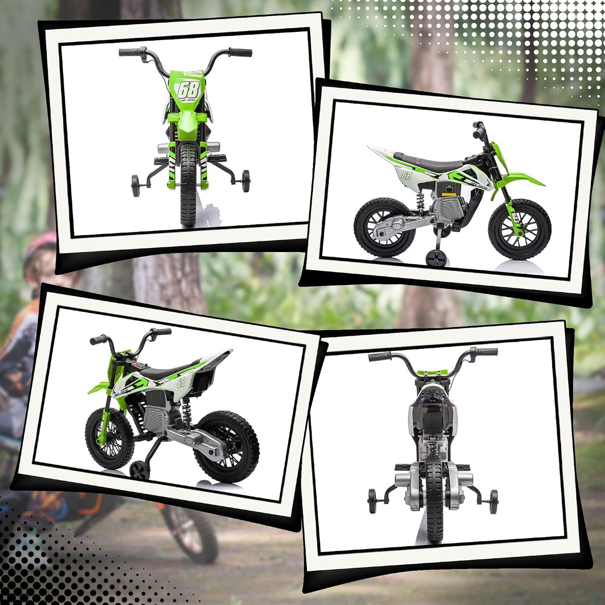 12V Kids Electric Dirt Bike Motorcycle with Training Wheels