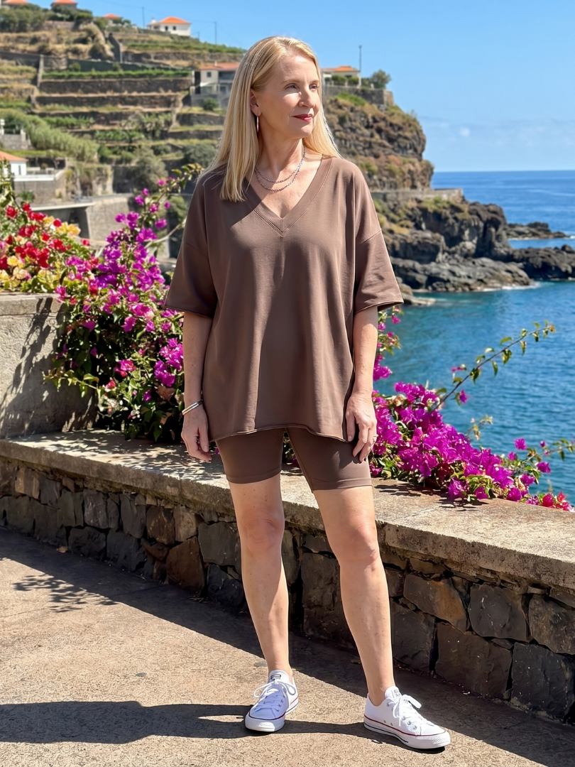 Lucinda - Comfortable V Neck Top And Shorts Relaxed Fit Set