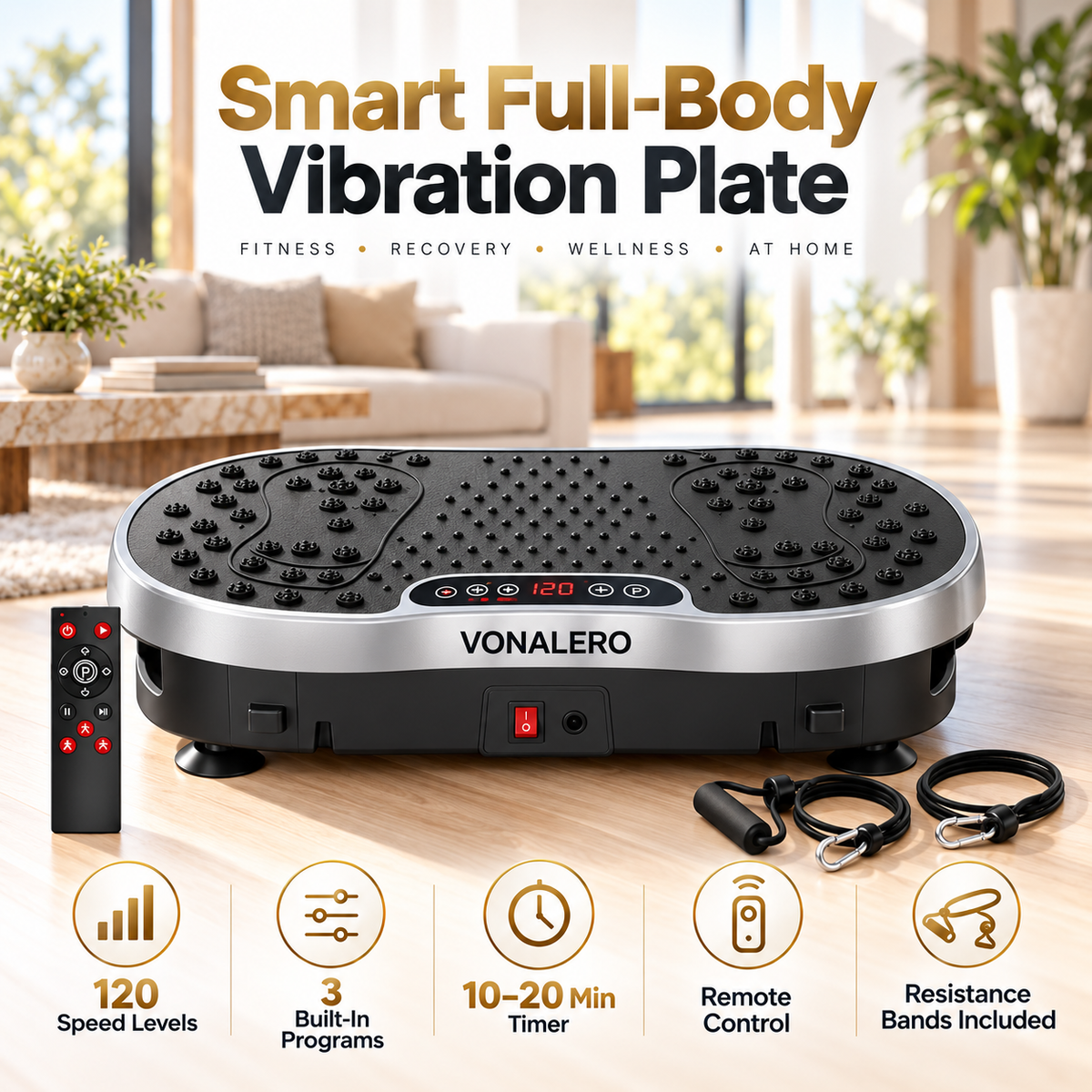 Vibration Plate Exercise Machine, 120 Speeds, 9 Programs and Remote