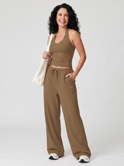 Helena - Lightweight Sleeveless Scoop Neck Top And Wide Leg Pants Set