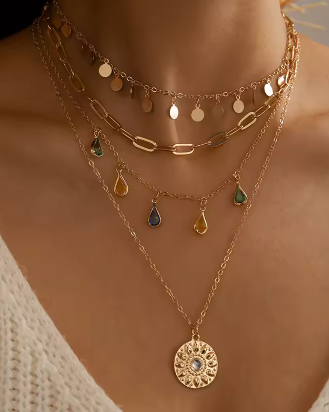 SET MIDI NECKLACE - Impactful Set of Chains with Charms, Coins, and Gems