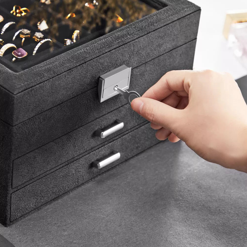 Jewelry Box, Lockable Jewelry Storage Organizer With Glass Window
