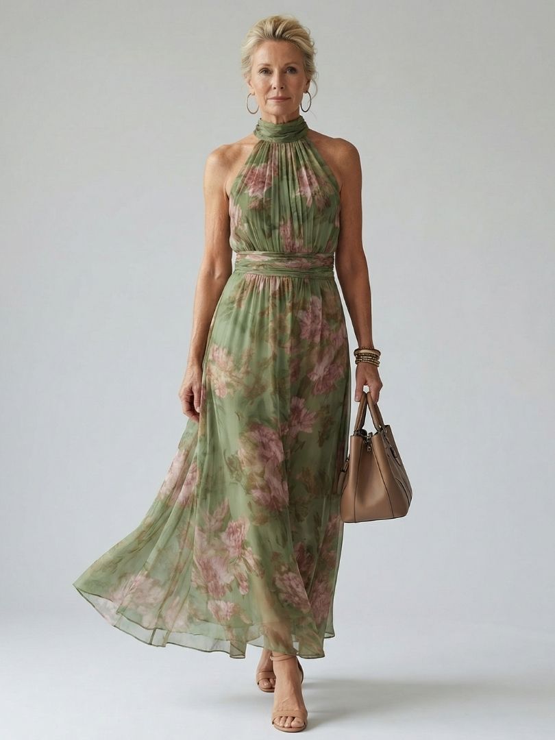 Mirelle - Comfortable Gathered Halter Midi Dress