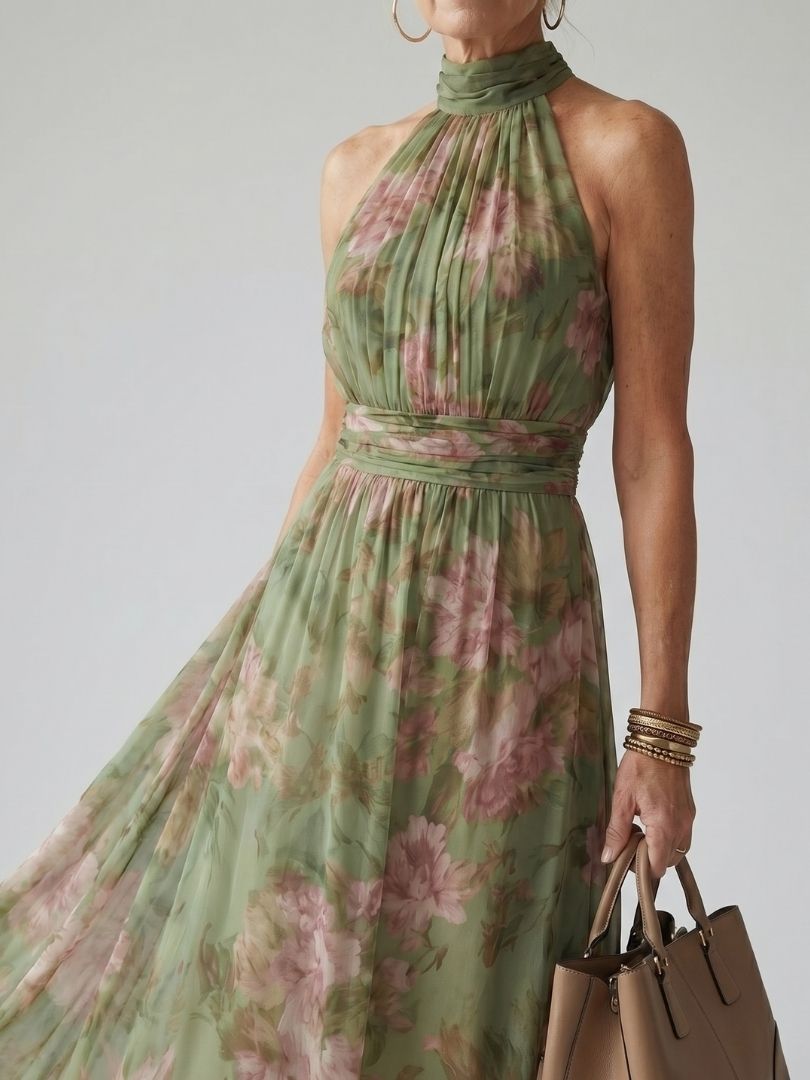 Mirelle - Comfortable Gathered Halter Midi Dress