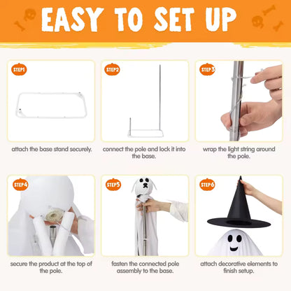 55" Standing Ghost & 23" Dog Ghost Halloween Decorations – 2-Piece Light-Up Outdoor Set