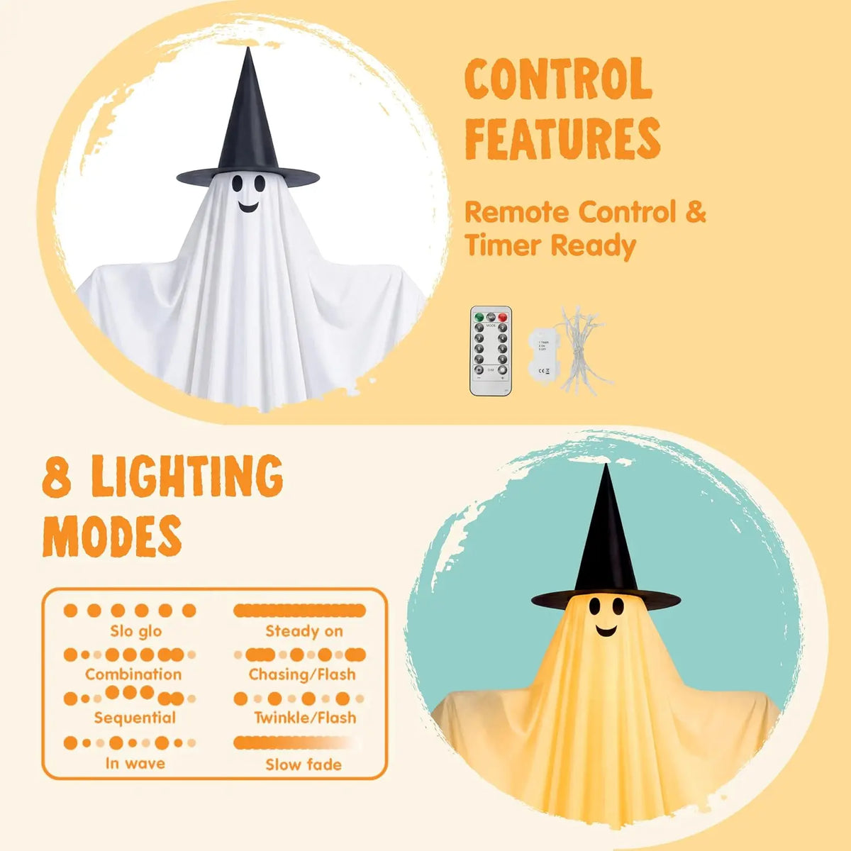 55" Standing Ghost & 23" Dog Ghost Halloween Decorations – 2-Piece Light-Up Outdoor Set