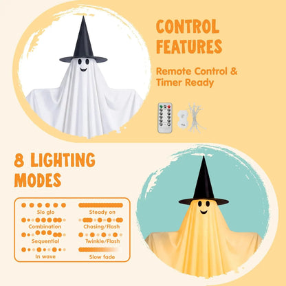 55" Standing Ghost & 23" Dog Ghost Halloween Decorations – 2-Piece Light-Up Outdoor Set